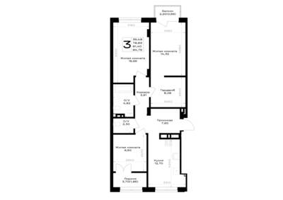 Планировка: 3-комн. 81,4 м² · этаж 7 из 7