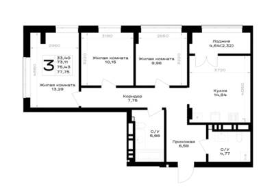 3-комнатная квартира 75,43 м² в ЖК Включи, Гурьевск — фото 1