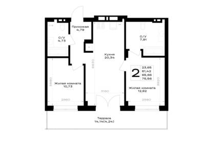Планировка: 2-комн. 65,66 м² · этаж 1 из 7