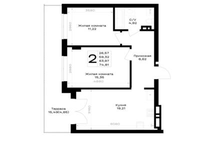 Планировка: 2-комн. 63,97 м² · этаж 1 из 7