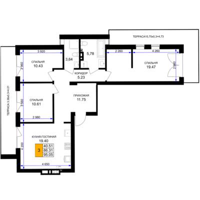 3-комнатная квартира 95,4 м² в ЖК Включи, Гурьевск — фото 1