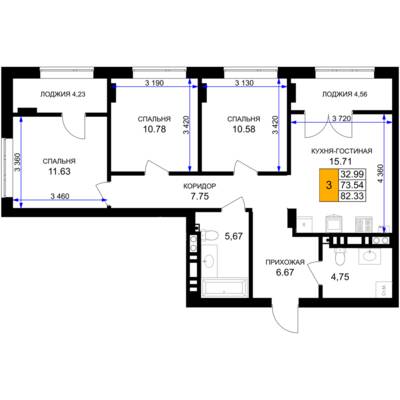 3-комнатная квартира 83,9 м² в ЖК Включи, Гурьевск — фото 1