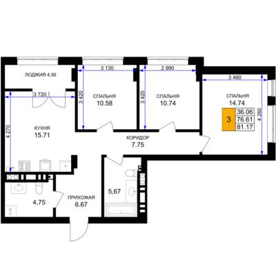 3-комнатная квартира 81,9 м² в ЖК Включи, Гурьевск — фото 1