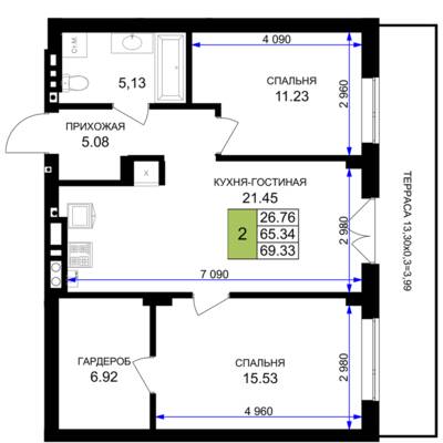 2-комнатная квартира 70 м² в ЖК Включи, Гурьевск — фото 1