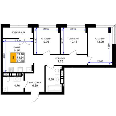 3-комнатная квартира 79,1 м² в ЖК Включи, Гурьевск — фото 1