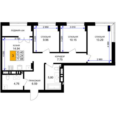 Планировка: 3-комн. 79,3 м² · этаж 5 из 7