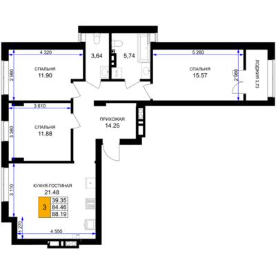 3-комнатная квартира 89,3 м² в ЖК Включи, Гурьевск — фото 1
