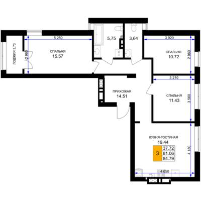 Планировка: 3-комн. 86,1 м² · этаж 7 из 7