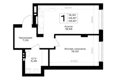 Планировка: 1-комн. 45,87 м² · этаж 1 из 7