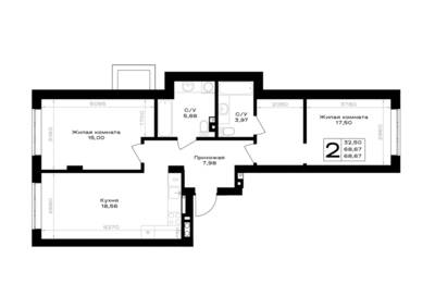 Планировка: 2-комн. 68,67 м² · этаж 1 из 7