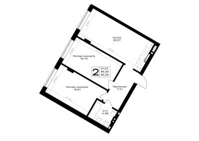 Планировка: 2-комн. 65,29 м² · этаж 1 из 7