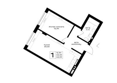 Планировка: 1-комн. 46,33 м² · этаж 1 из 7