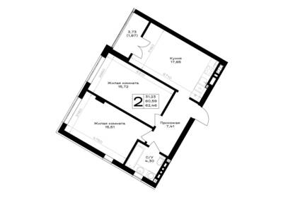 Планировка: 2-комн. 62,46 м² · этаж 6 из 7