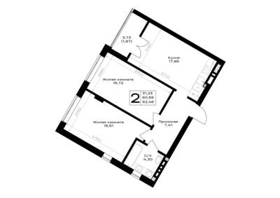 Планировка: 2-комн. 62,46 м² · этаж 7 из 7