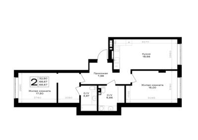 Планировка: 2-комн. 68,67 м² · этаж 1 из 7