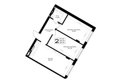 Планировка: 2-комн. 65,29 м² · этаж 1 из 7