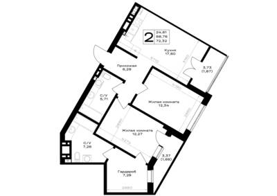2-комнатная квартира 72,32 м² в ЖК Включи, Гурьевск — фото 1