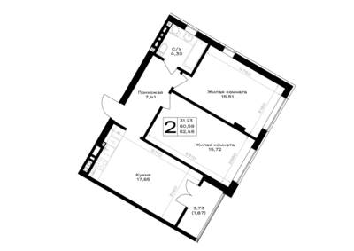 Планировка: 2-комн. 62,46 м² · этаж 6 из 7