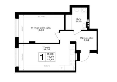 Планировка: 1-комн. 45,87 м² · этаж 1 из 7