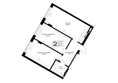 Планировка: 2-комн. 65,31 м² · этаж 1 из 7