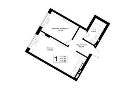 Планировка: 1-комн. 46,33 м² · этаж 1 из 7