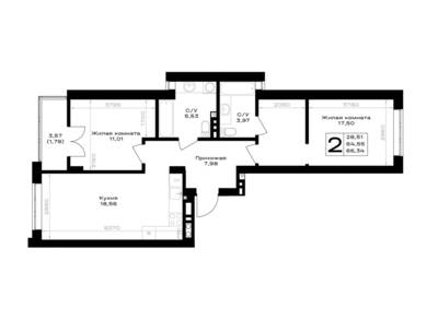 Планировка: 2-комн. 66,34 м² · этаж 6 из 7