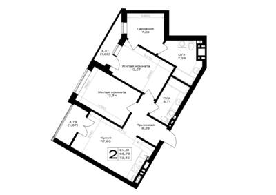Планировка: 2-комн. 72,32 м² · этаж 7 из 7