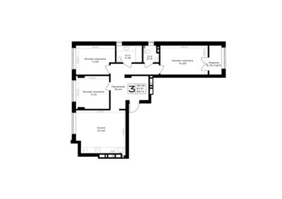 Планировка: 3-комн. 83,14 м² · этаж 6 из 7