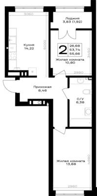 2-комнатная квартира 55,66 м² в ЖК Включи, Гурьевск — фото 1