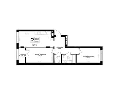 Планировка: 2-комн. 68,37 м² · этаж 2 из 7