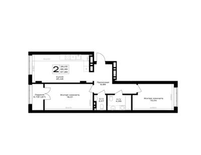 Планировка: 2-комн. 67,86 м² · этаж 6 из 7