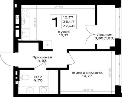 Планировка: 1-комн. 37,4 м² · этаж 4 из 7