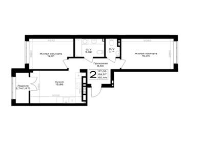 Планировка: 2-комн. 60,44 м² · этаж 5 из 7