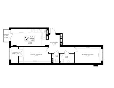 2-комнатная квартира 70,66 м² в ЖК Включи, Гурьевск — фото 1