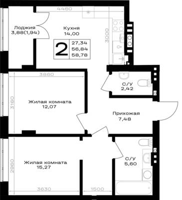 2-комнатная квартира 58,78 м² в ЖК Включи, Гурьевск — фото 1