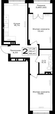 2-комнатная квартира 58,4 м² в ЖК Включи, Гурьевск — фото 1