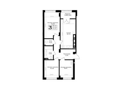 Планировка: 3-комн. 72,72 м² · этаж 7 из 7