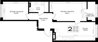 2-комнатная квартира 64,36 м² в ЖК Включи, Гурьевск — фото 1