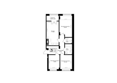 Планировка: 3-комн. 73,61 м² · этаж 2 из 7
