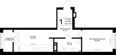 Планировка: 1-комн. 44,47 м² · этаж 2 из 7