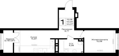 Планировка: 1-комн. 44,07 м² · этаж 5 из 7