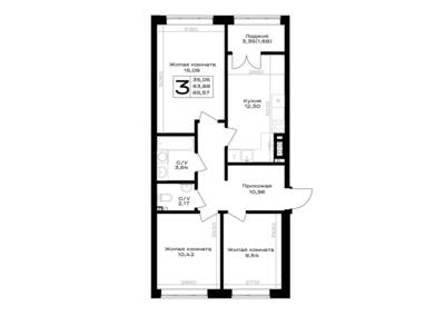 Планировка: 3-комн. 65,57 м² · этаж 5 из 7