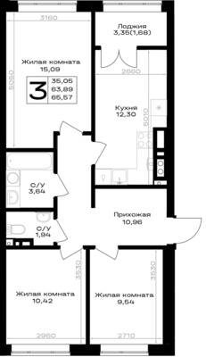 3-комнатная квартира 65,57 м² в ЖК Включи, Гурьевск — фото 1