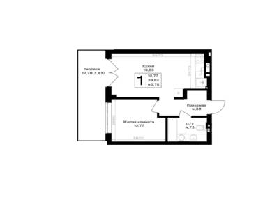 Планировка: 1-комн. 43,75 м² · этаж 1 из 7