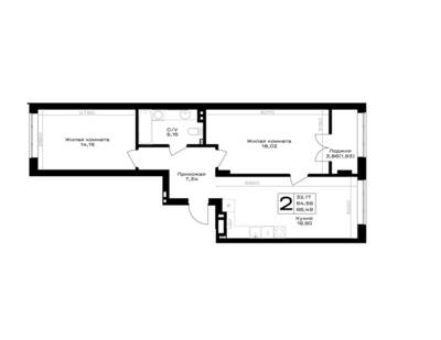 Планировка: 2-комн. 66,49 м² · этаж 2 из 7