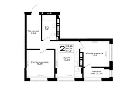 2-комнатная квартира 54,21 м² в ЖК Включи, Гурьевск — фото 1