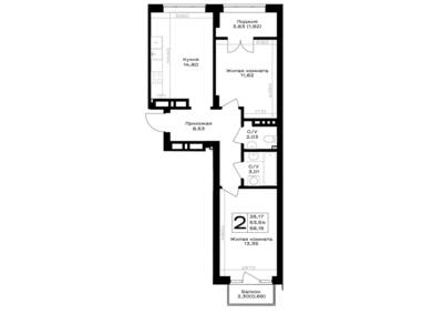 2-комнатная квартира 56,15 м² в ЖК Включи, Гурьевск — фото 1
