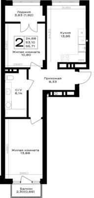 2-комнатная квартира 55,71 м² в ЖК Включи, Гурьевск — фото 1