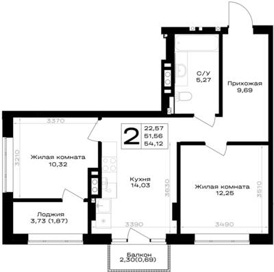 2-комнатная квартира 54,12 м² в ЖК Включи, Гурьевск — фото 1
