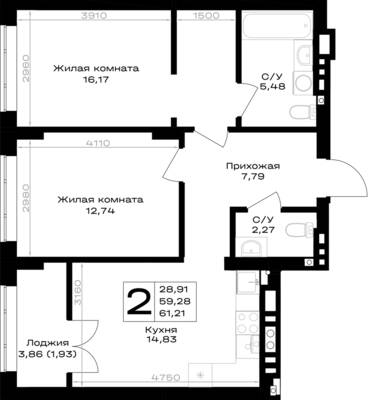 2-комнатная квартира 61,21 м² в ЖК Включи, Гурьевск — фото 1